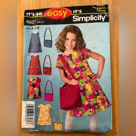 Simplicity 4927 Pattern Child’s Dress and Bag Size A 3-8 It’s So Easy - Picture 1 of 7